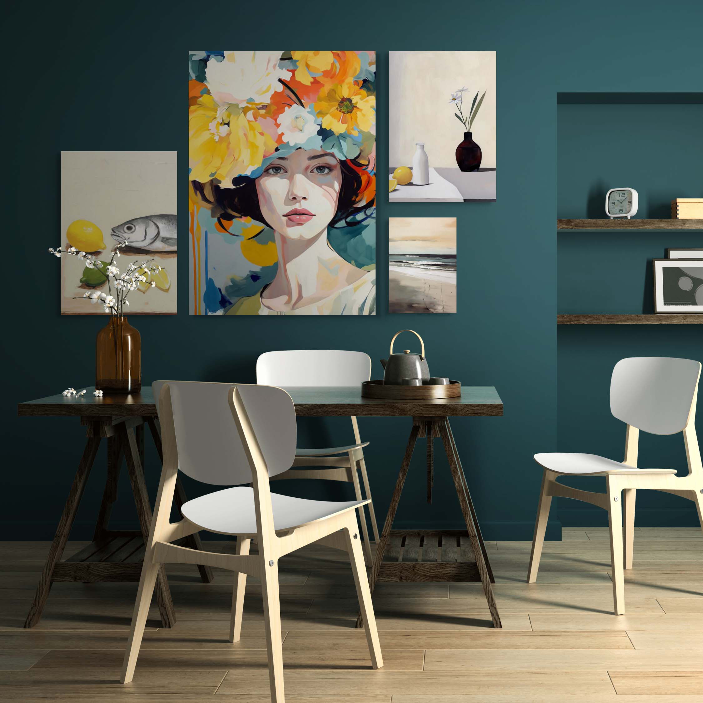 Poster Soft Shapes – Abstracte witte vormen op grijze achtergrond