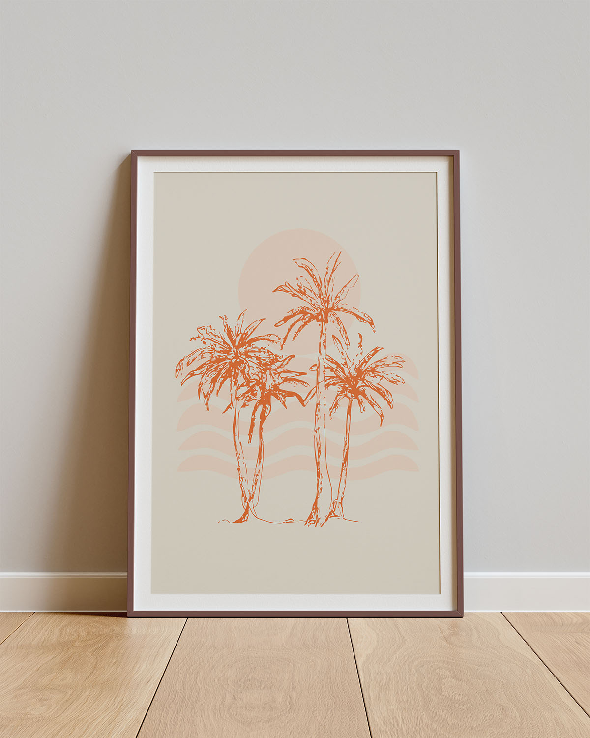 Poster Tropisch Stil – Lineart palmbomen in warme tinten