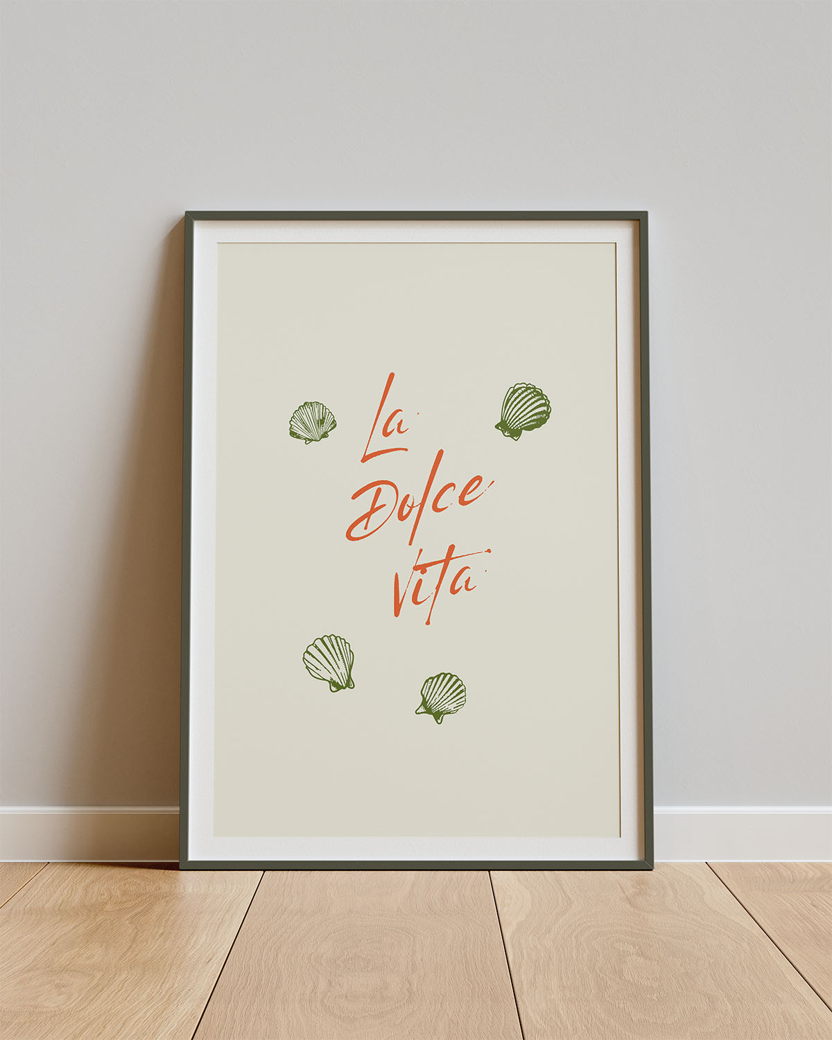 Poster Schelpzacht – Groene schelpjes met La Dolce Vita-gevoel