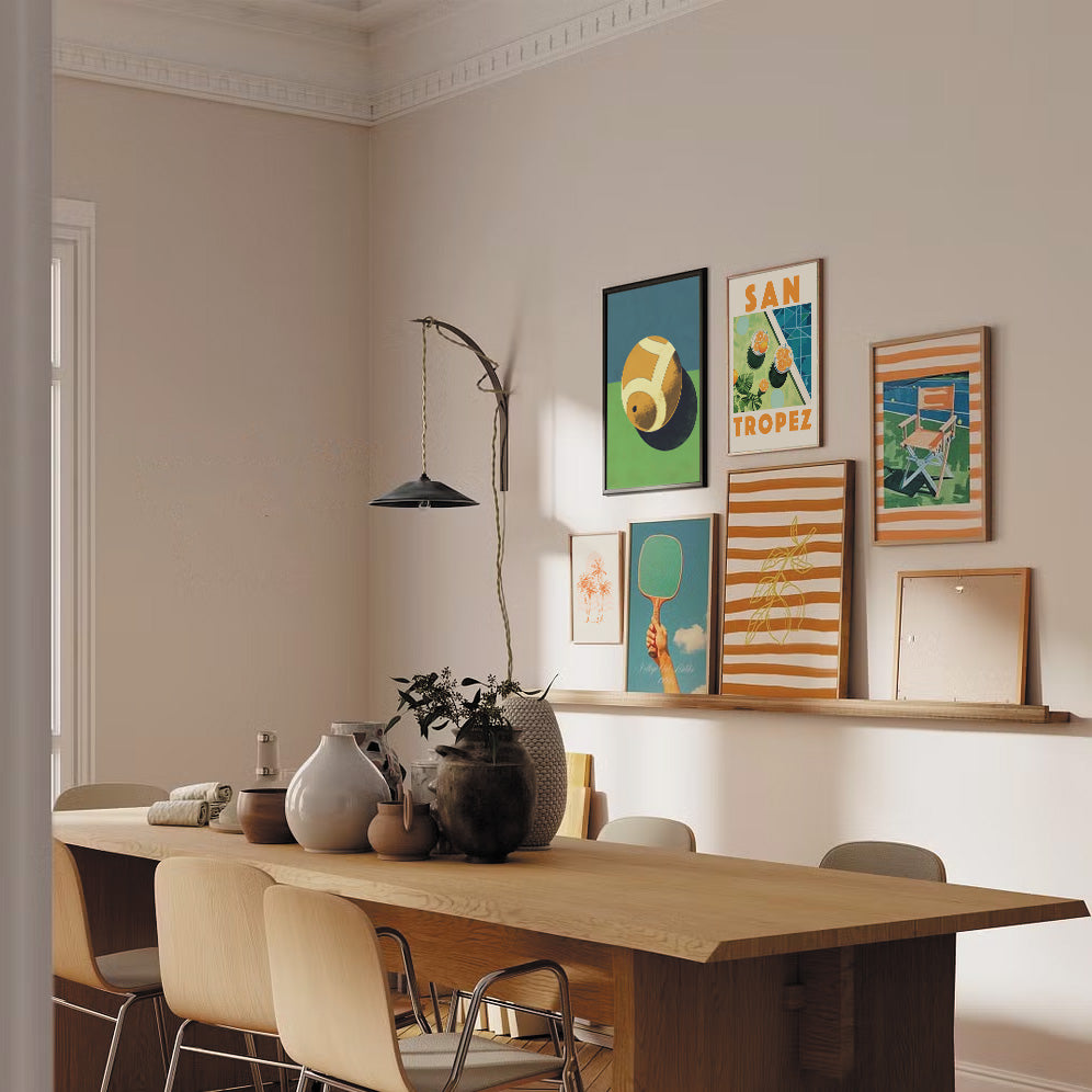 Poster Zomerblad – Lijntekening citroenblad op oranje lijnen