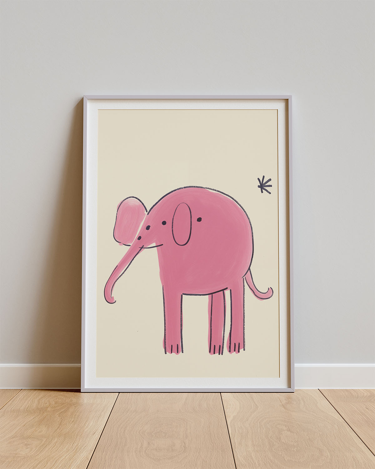 Poster Pink Elephant – Roze olifant in kinderlijke tekenstijl