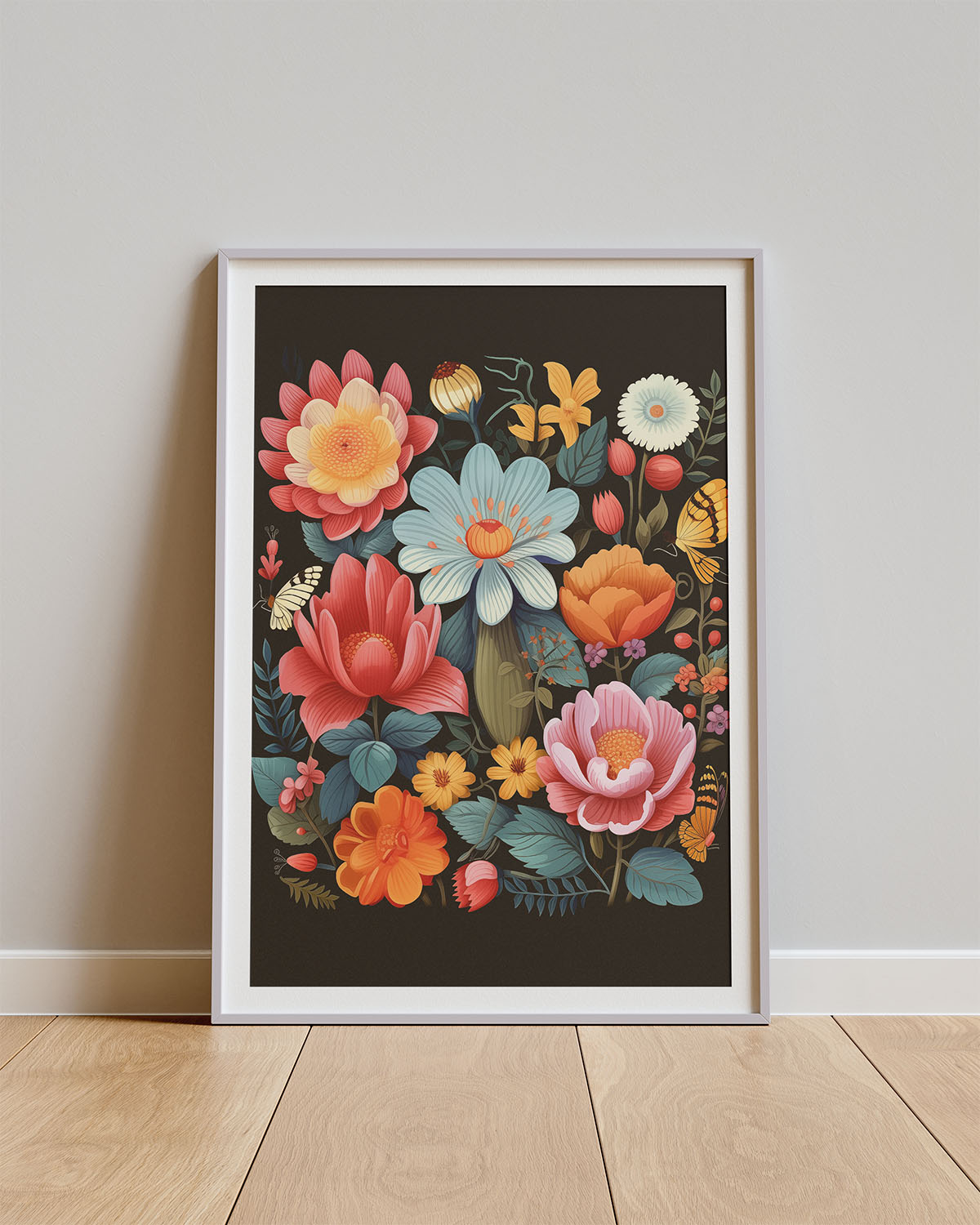 Poster Midnight Garden – Bloemenpracht op donkere achtergrond