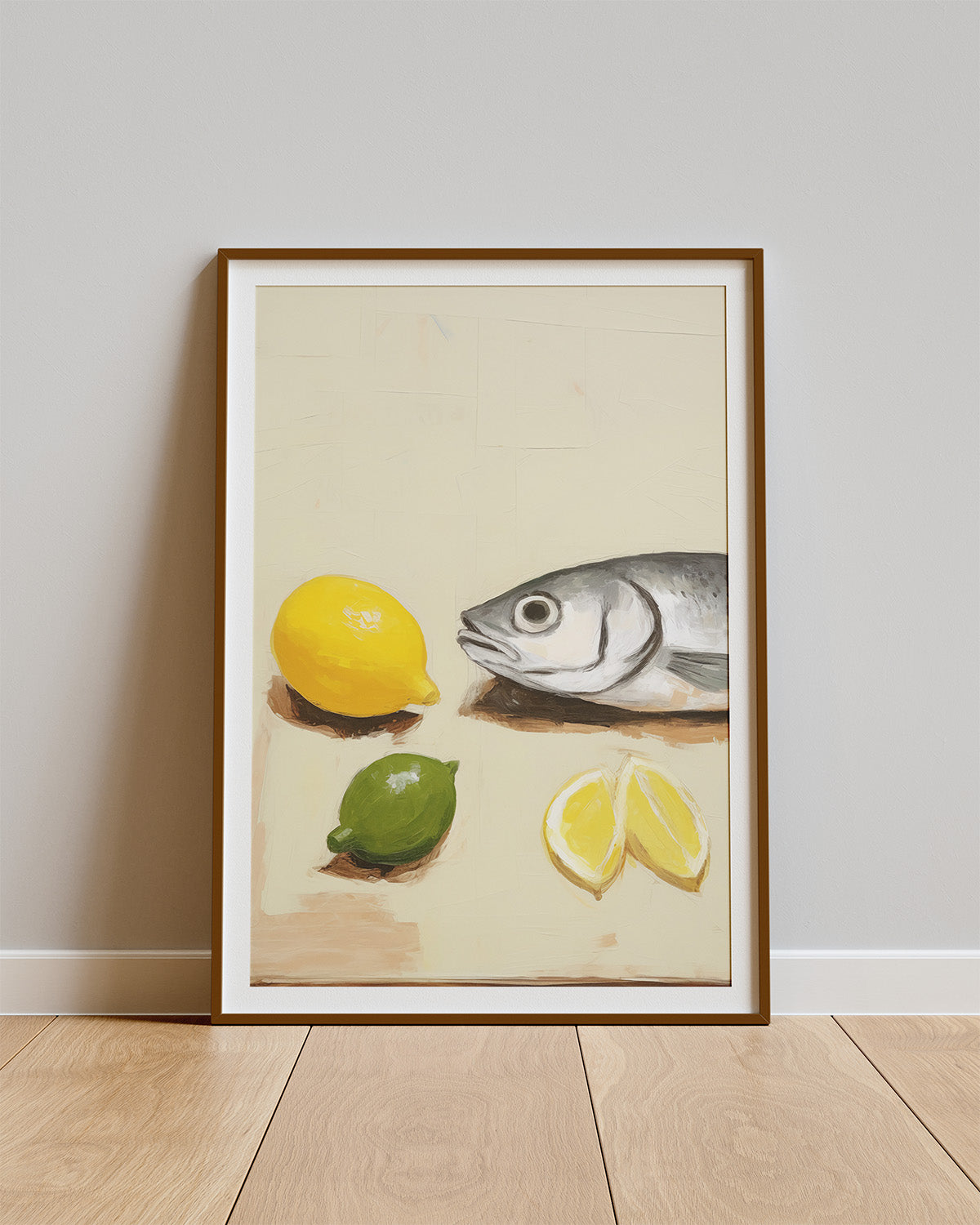 Poster Citrus Catch – Citroen, limoen en vis in stillevenstijl