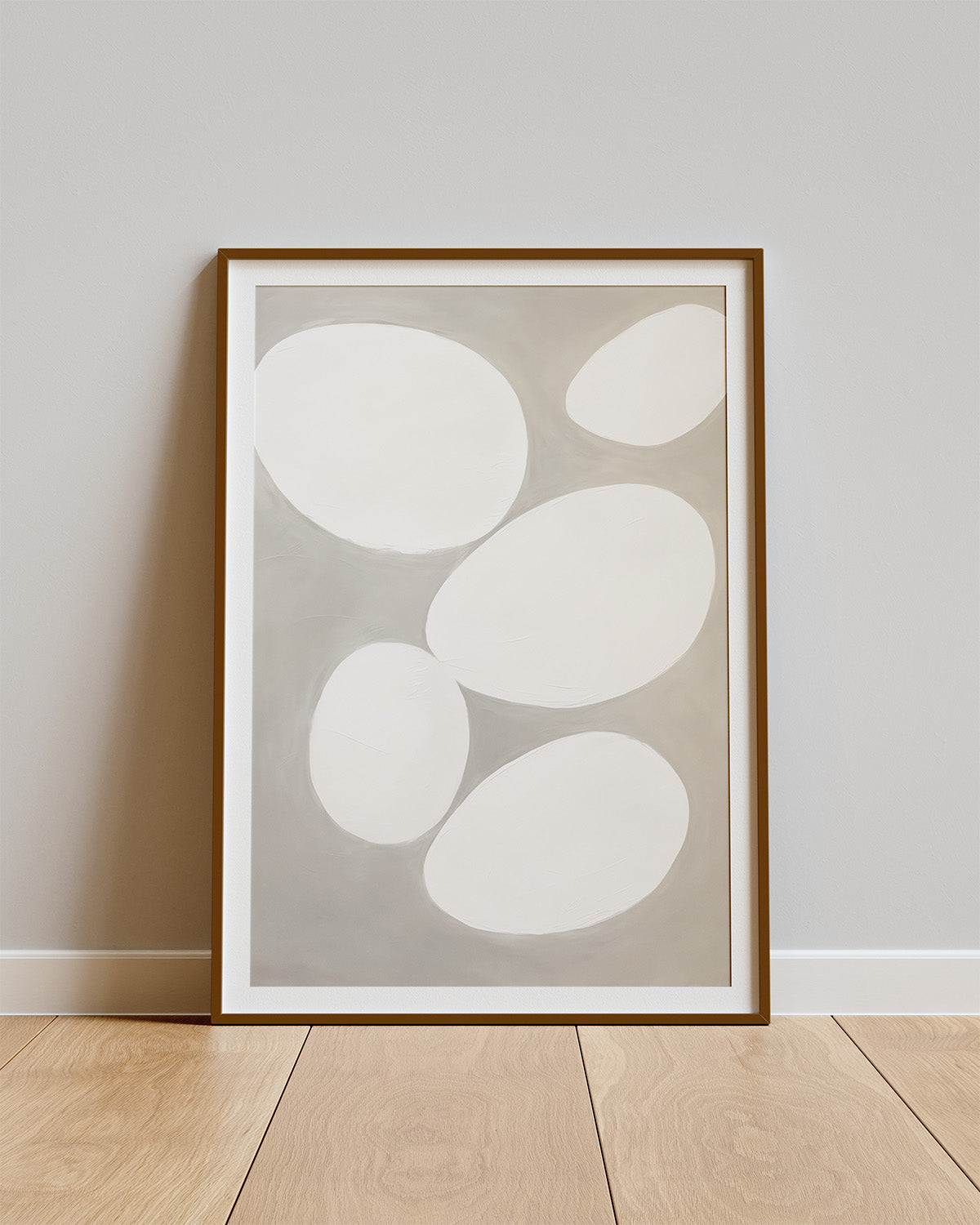 Poster Soft Shapes – Abstracte witte vormen op grijze achtergrond