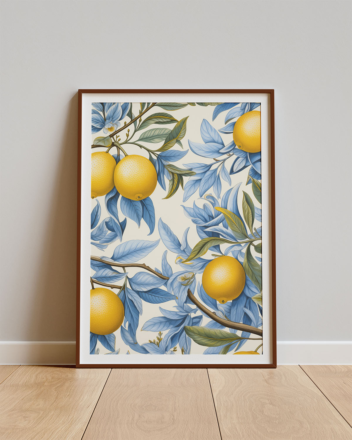 Poster Azure Citrus – Citroenen en blauwe bladeren