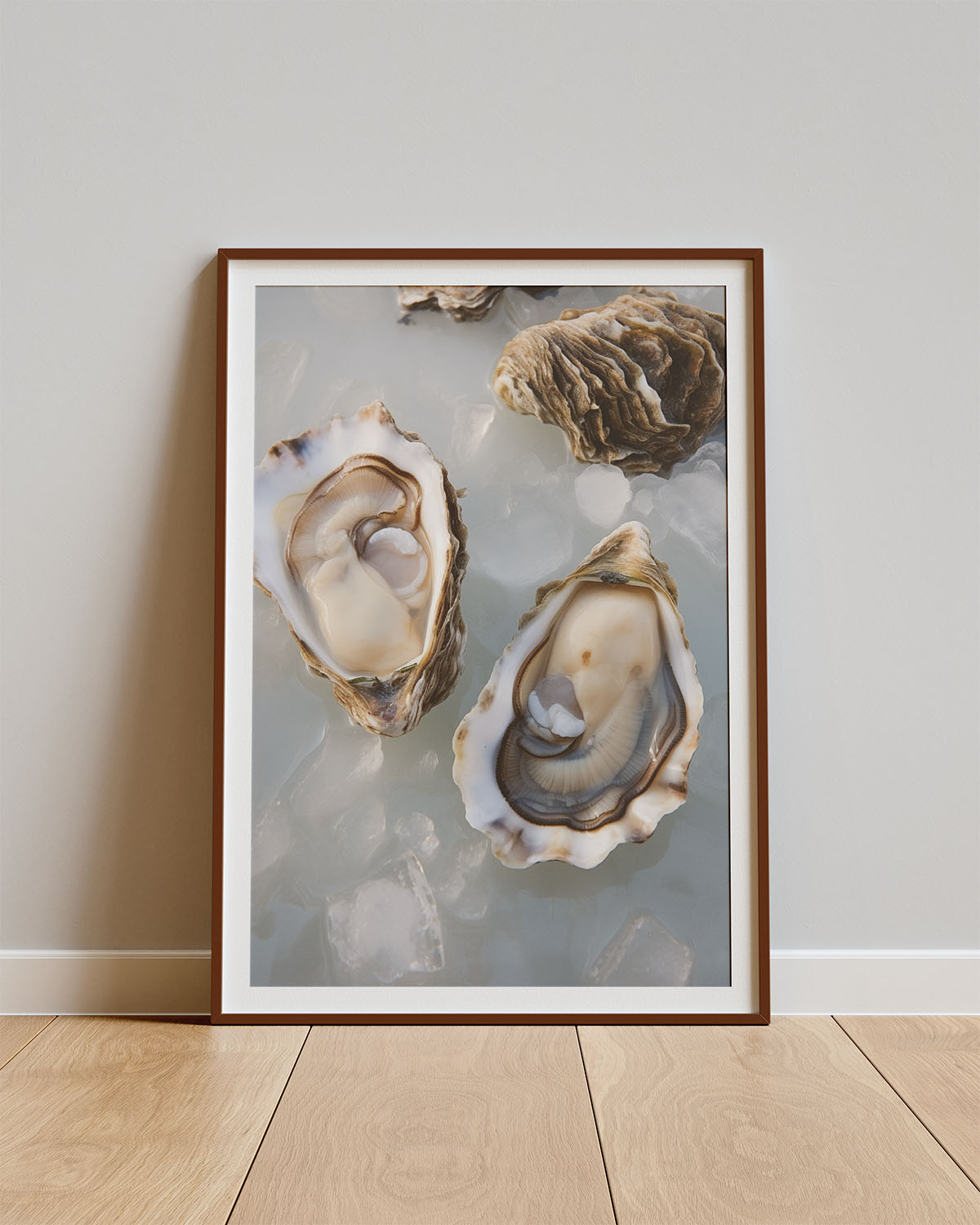 Poster Iced Oysters – Realistische oesters op ijsbed