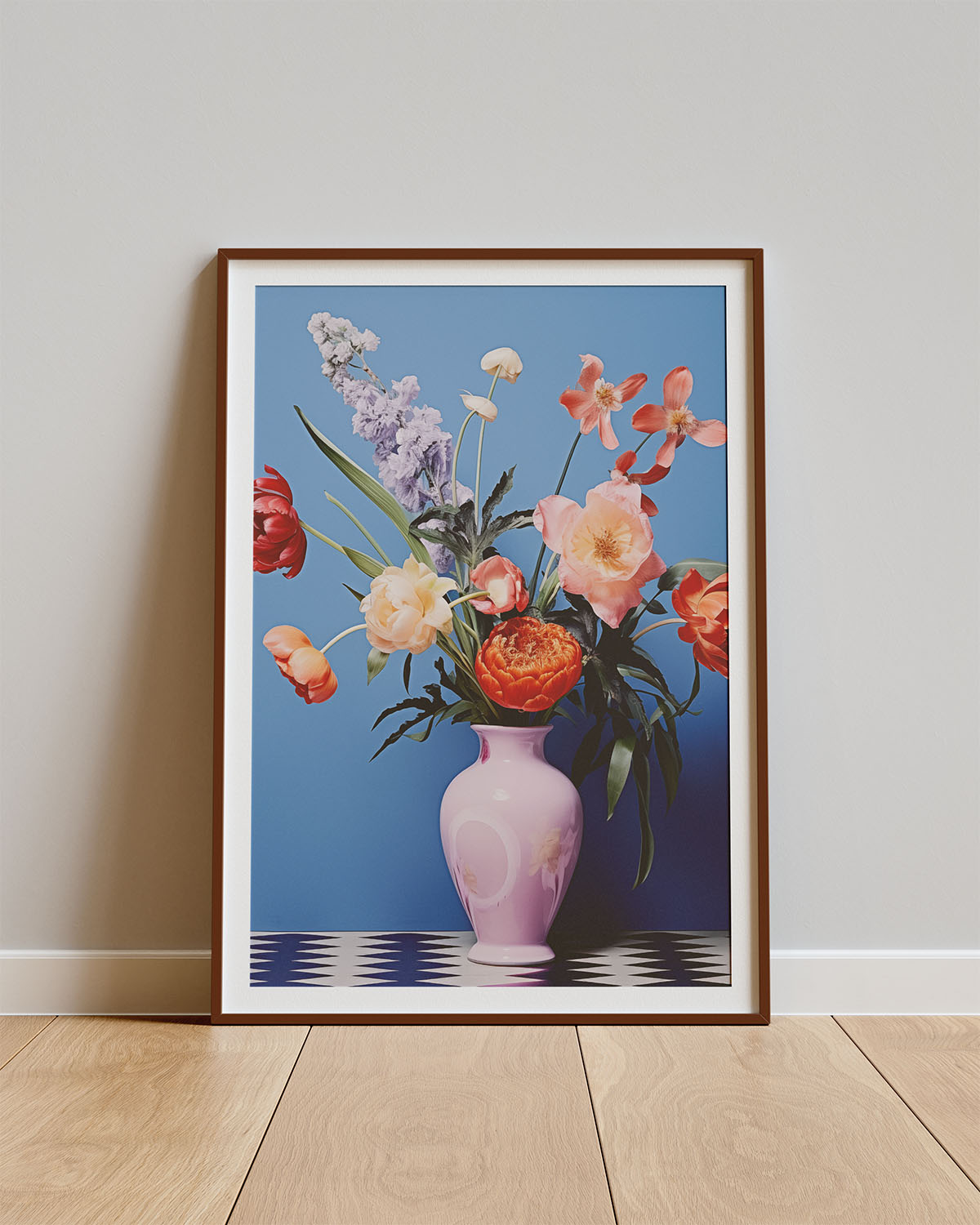 Poster Bloom Vase Blue I – Bloemenvaas op blauwe achtergrond